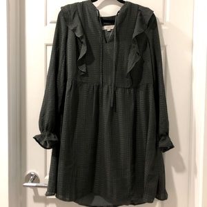 LOFT Long Sleeve Green Ruffle Dress